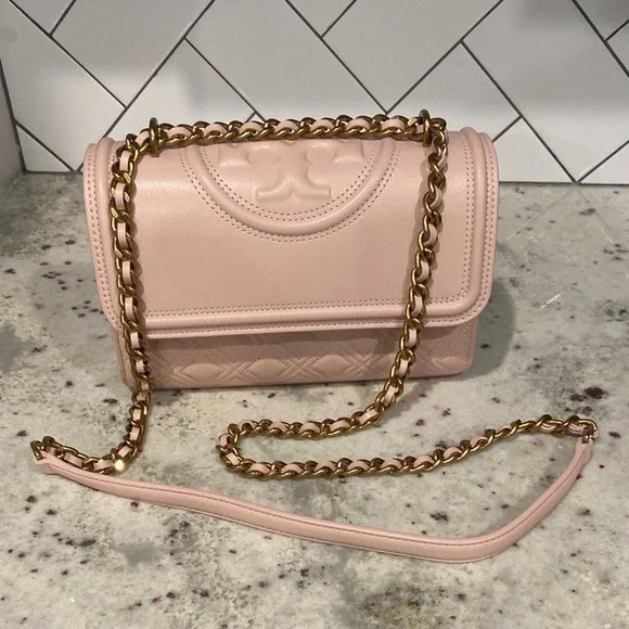 Tory Burch Pink Polished Grain Quilted Small Fleming Crossbody Bag - Picture 9 of 9